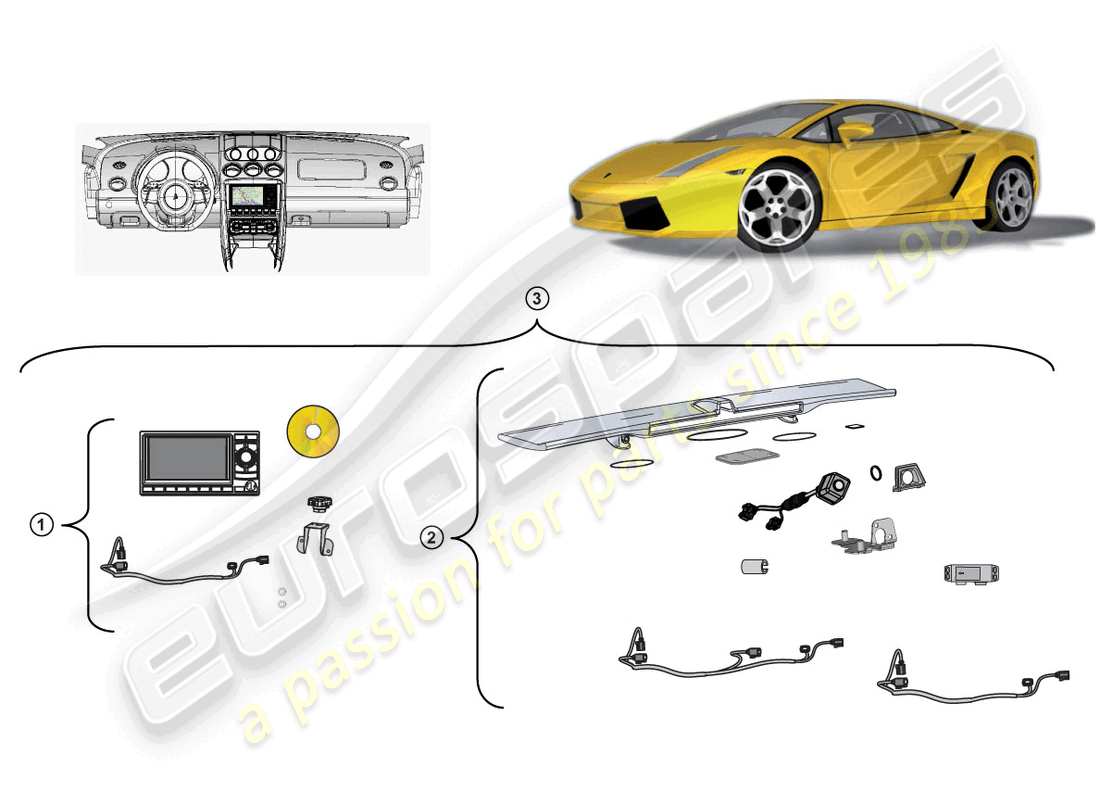 lamborghini lp560-4 coupe (accessories) kit de rénovation pour unité de navigation schéma des pièces