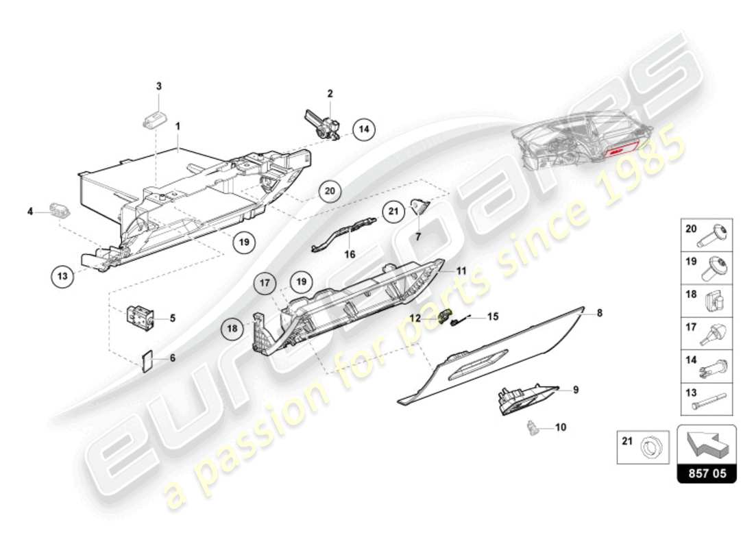 lamborghini revuelto coupe (2024) boite à gants schéma des pièces