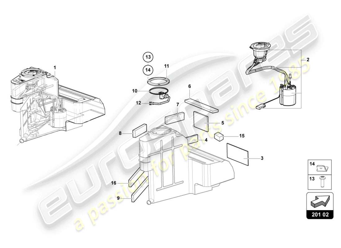 lamborghini 2022 (lp770-4 svj roadster) réservoir de carburant gauche schéma des pièces