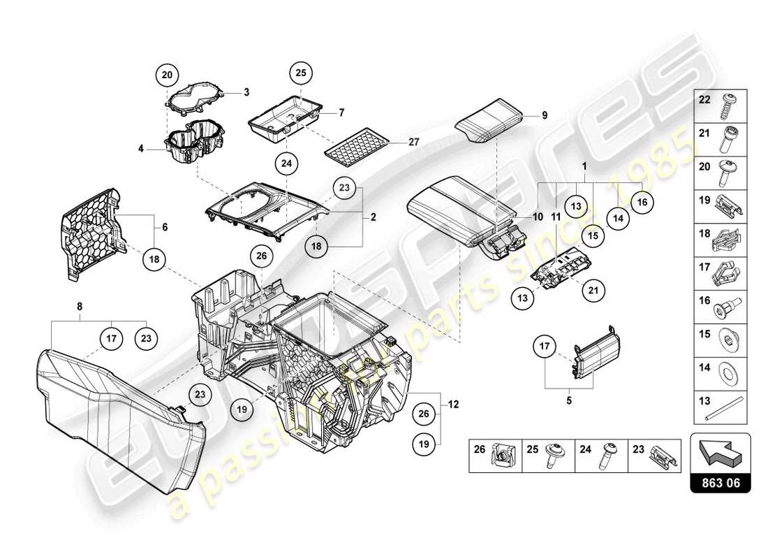 lamborghini urus (2020) diagramme de pièce d'accoudoir