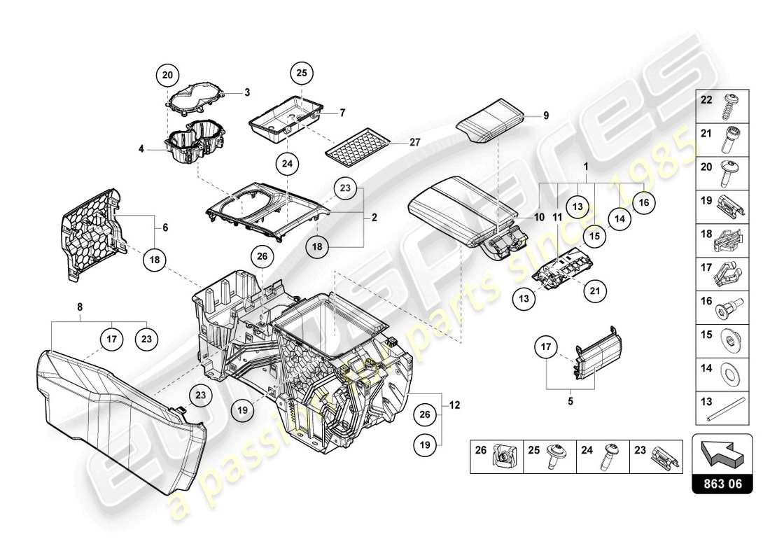 lamborghini urus (2020) accoudoir schéma des pièces