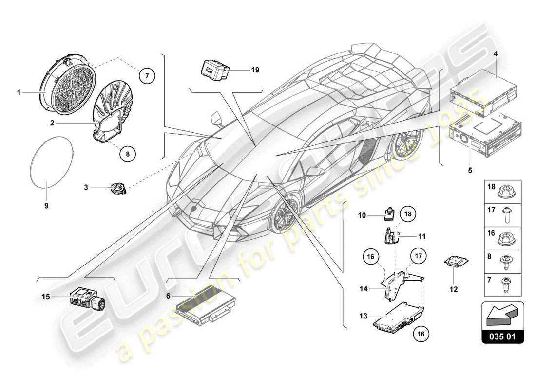 lamborghini lp770-4 svj roadster (2022) schéma des pièces de l'unité radio