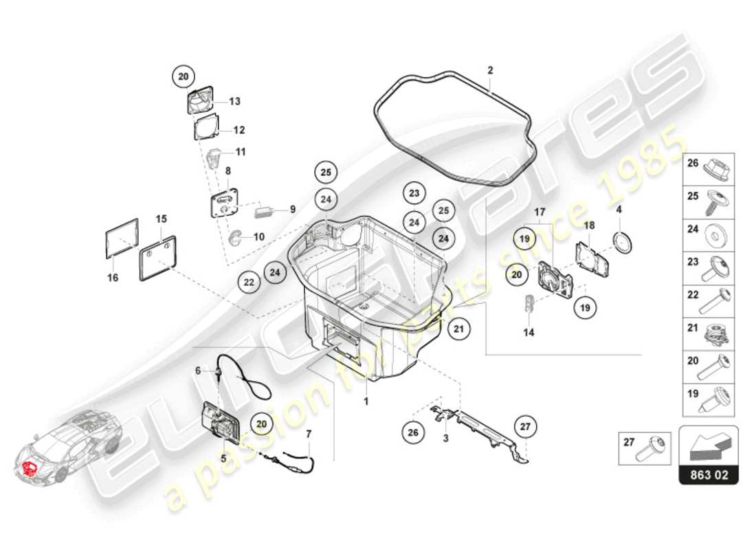 lamborghini revuelto coupe (2024) doublure de coffre à bagages lhd schéma des pièces