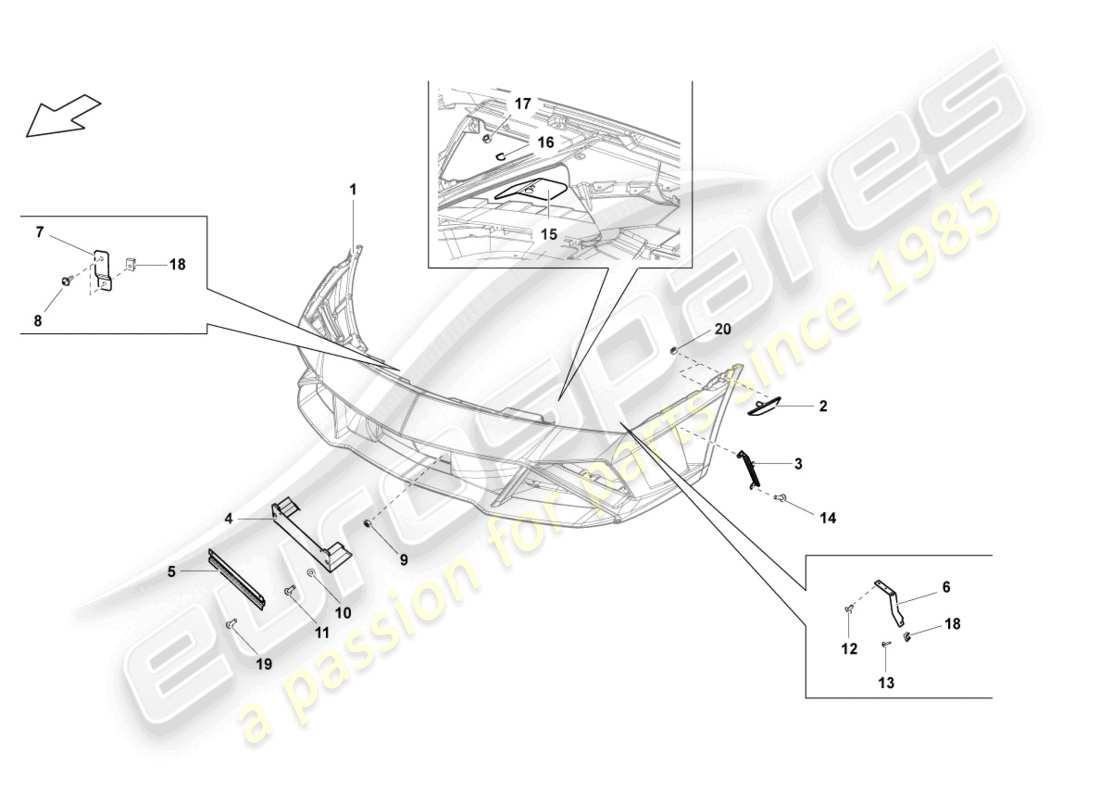 lamborghini lp560-4 coupe fl ii (2014) fixations avant schéma des pièces