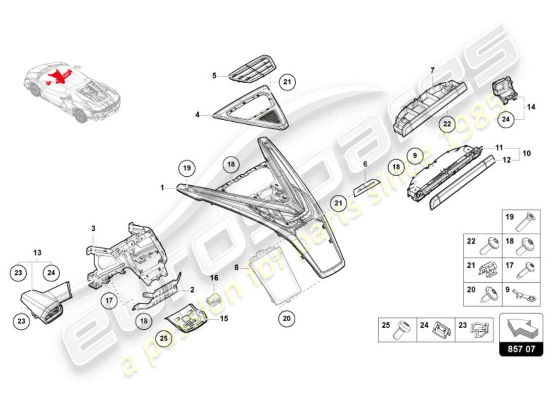 lamborghini revuelto coupe (2024) tableau de bord schéma des pièces