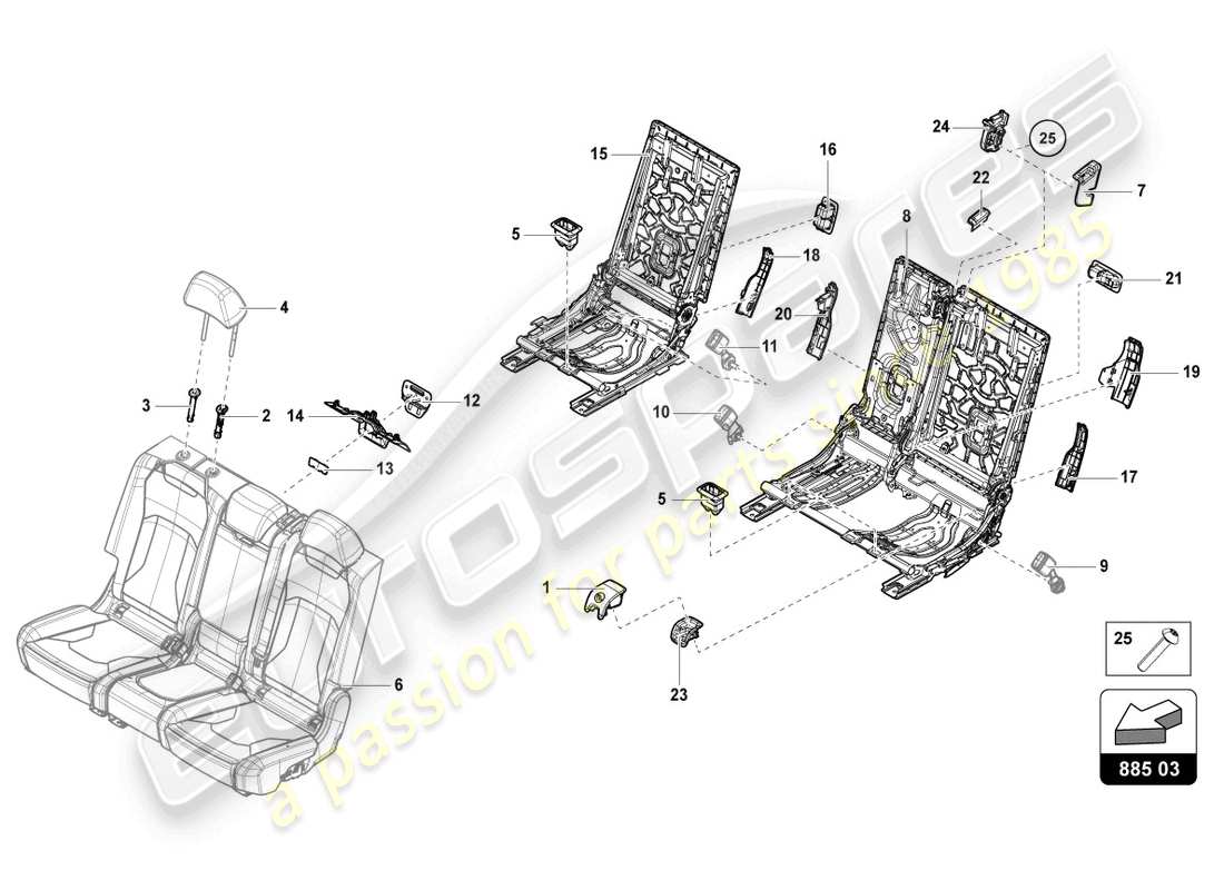 lamborghini urus (2020) banquette (3-seater) schéma des pièces