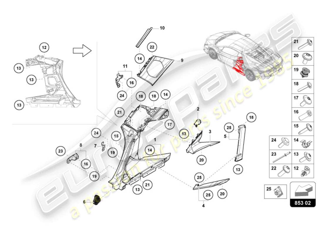 lamborghini revuelto coupe (2024) membre latéral schéma des pièces