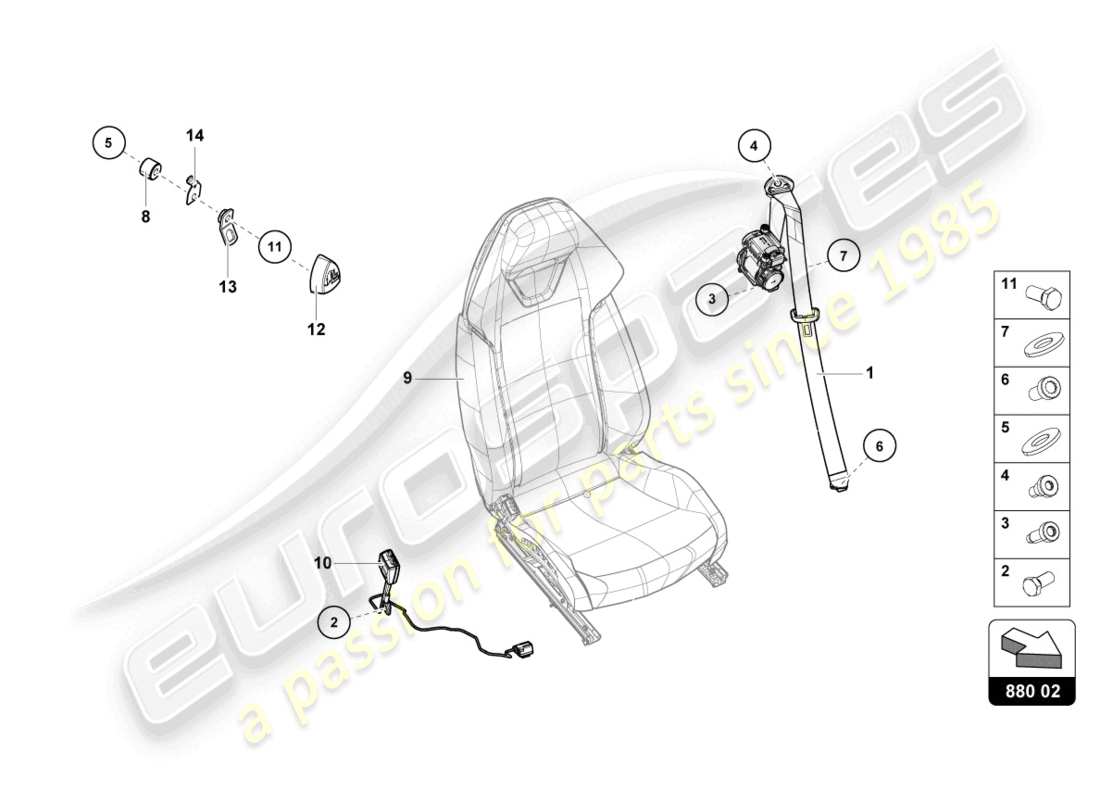 lamborghini tecnica (2023) schéma des pièces des ceintures de sécurité
