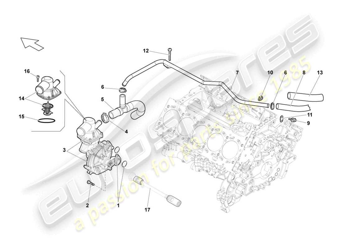 lamborghini superleggera (2008) pompe de refroidissement schéma des pièces