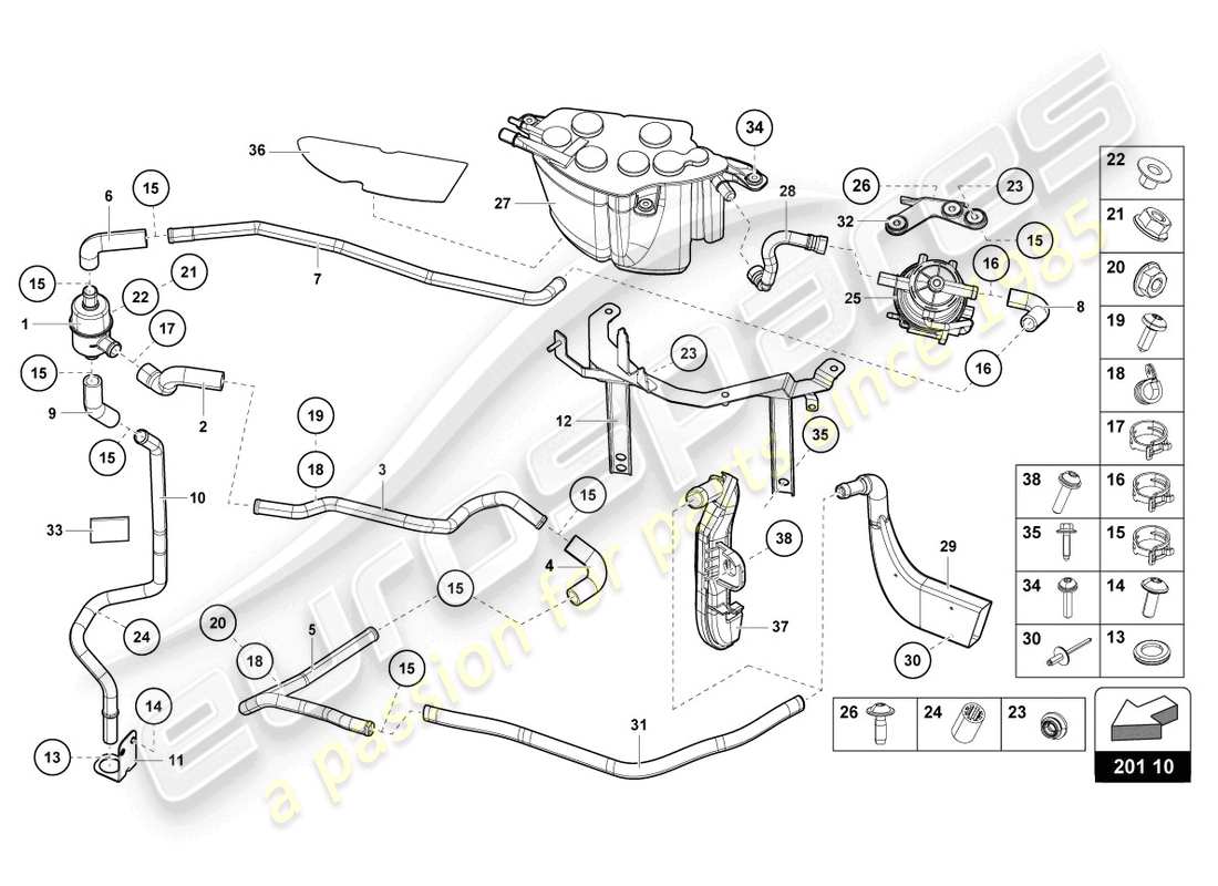 lamborghini countach lpi 800-4 (2022) système de filtre à charbon actif schéma des pièces