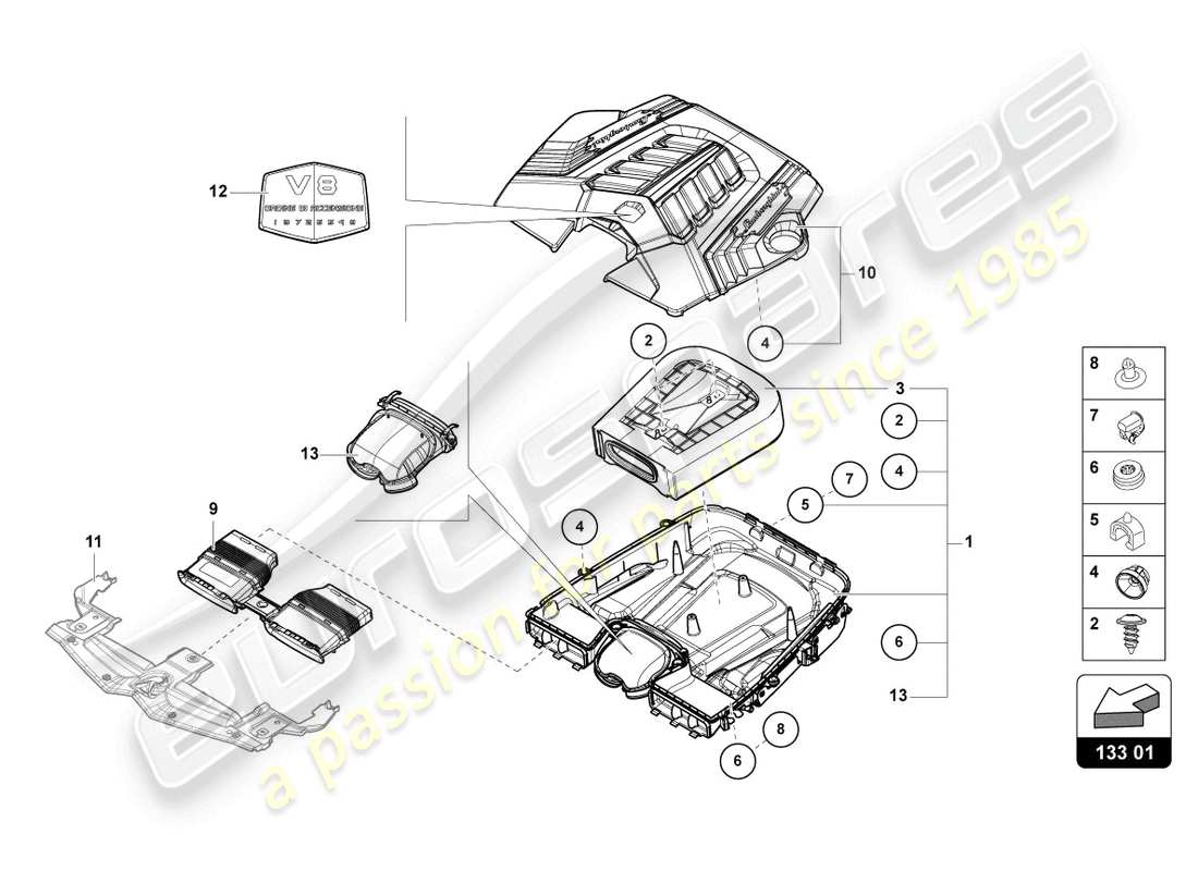 lamborghini urus (2021) filtre à air avec pièces de raccordement schéma des pièces