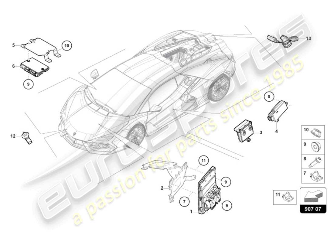 lamborghini revuelto coupe (2024) centrale de commande d'alimentation embarquée schéma des pièces