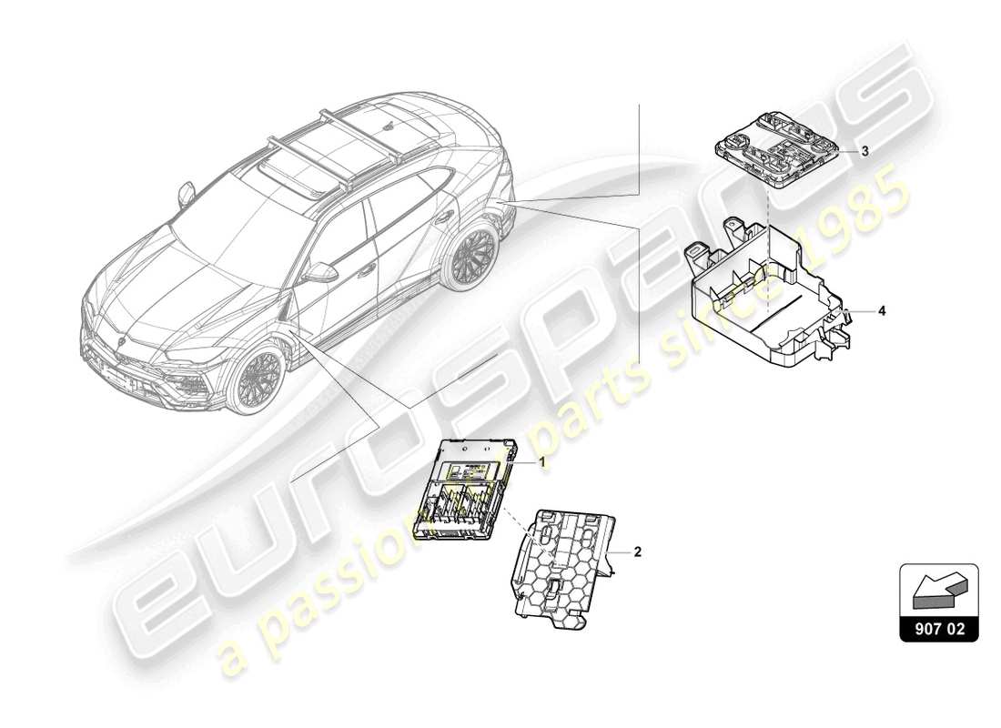 lamborghini urus (2020) centrale de commande d'alimentation embarquée schéma des pièces