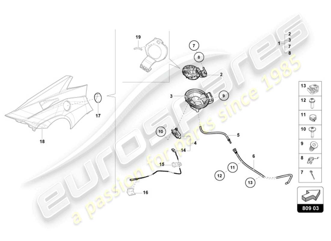 lamborghini tecnica (2023) trappe de remplissage de carburant schéma des pièces