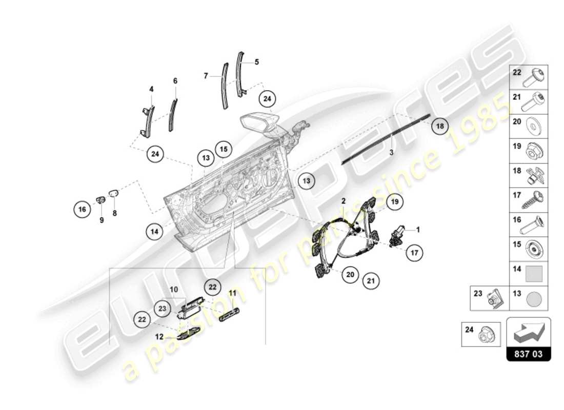 lamborghini revuelto coupe (2024) lève-fenêtre avec moteur schéma des pièces