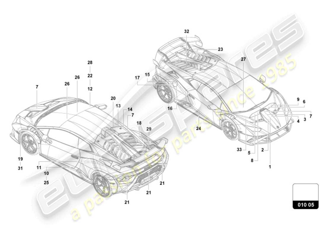 lamborghini 2023 (sto) inscriptions/lettrage diagramme des pièces