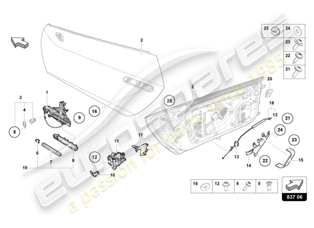 lamborghini tecnica (2024) poignée de porte, interne schéma des pièces