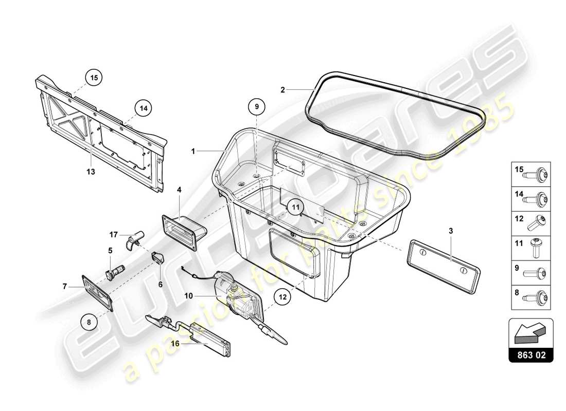 lamborghini tecnica (2024) doublure de coffre à bagages schéma des pièces