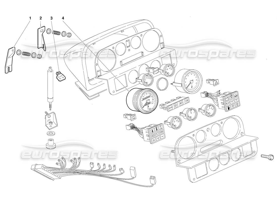 lamborghini diablo (1991) instruments du tableau de bord (valable pour la version australienne - octobre 1991) diagramme des pièces