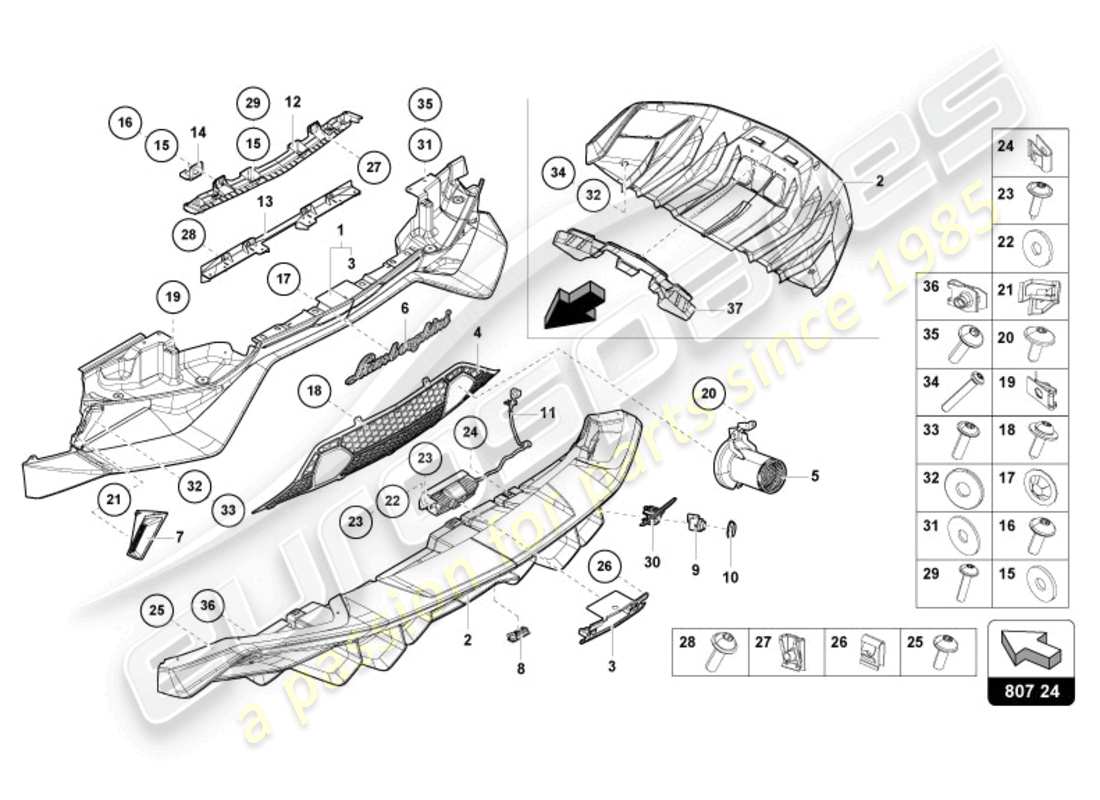 lamborghini ultimae (2022) pare-choc, arrière complet schéma des pièces