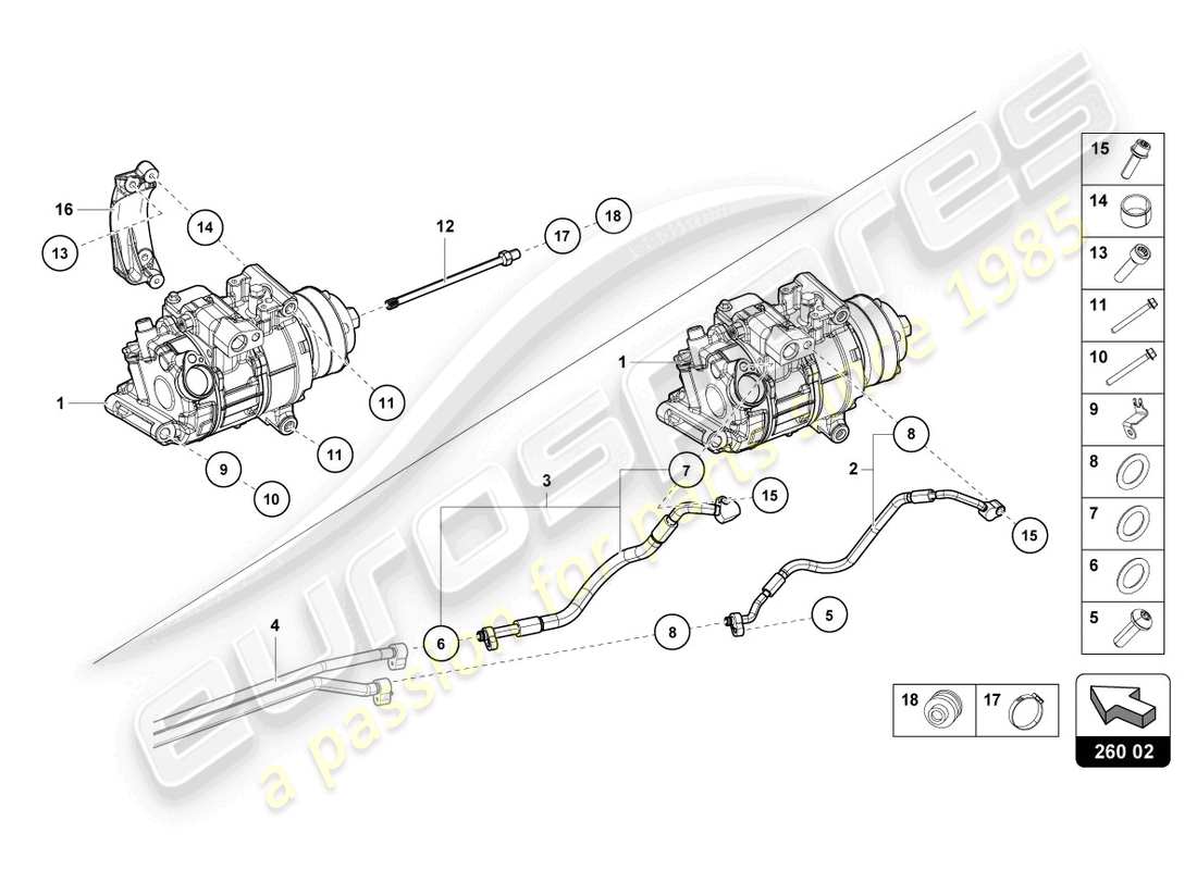 lamborghini tecnica (2023) diagramme des pièces du compresseur de climatisation