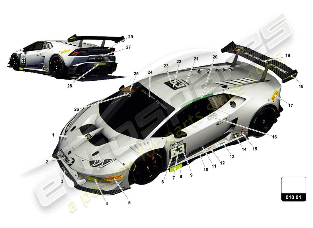 lamborghini 2016 (super trofeo) autocollants schéma des pièces