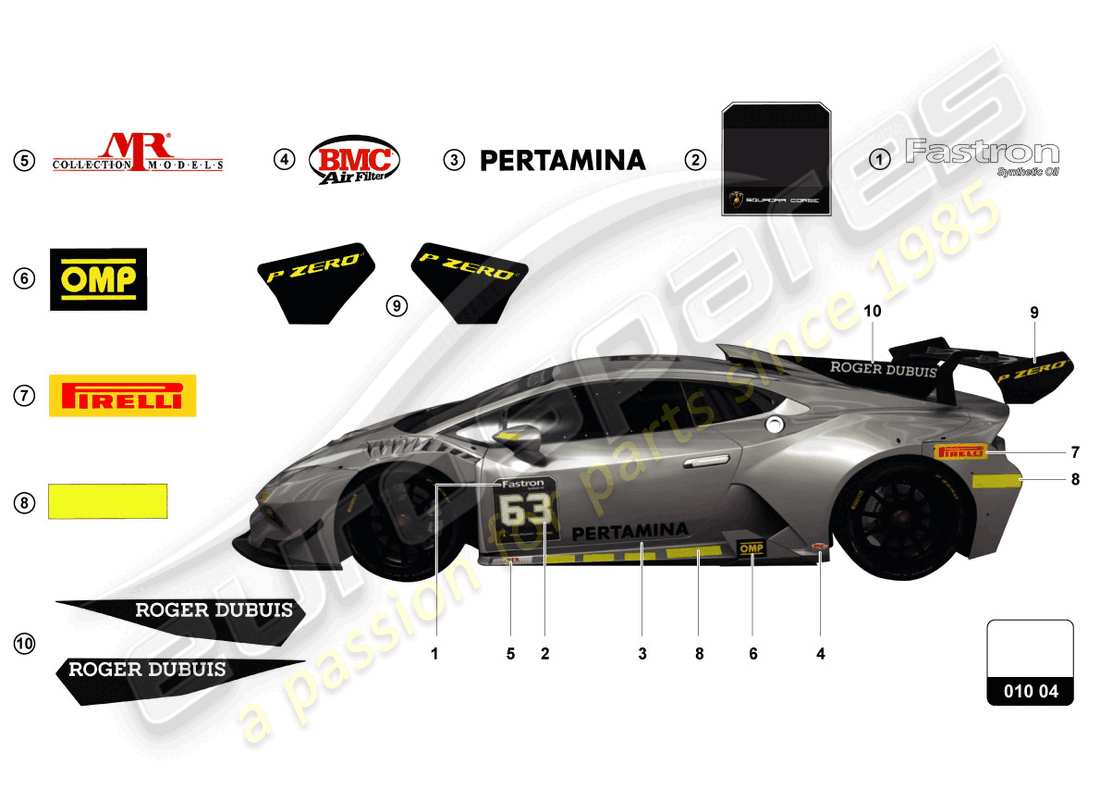 lamborghini 2018 (super trofeo evo) autocollants schéma des pièces