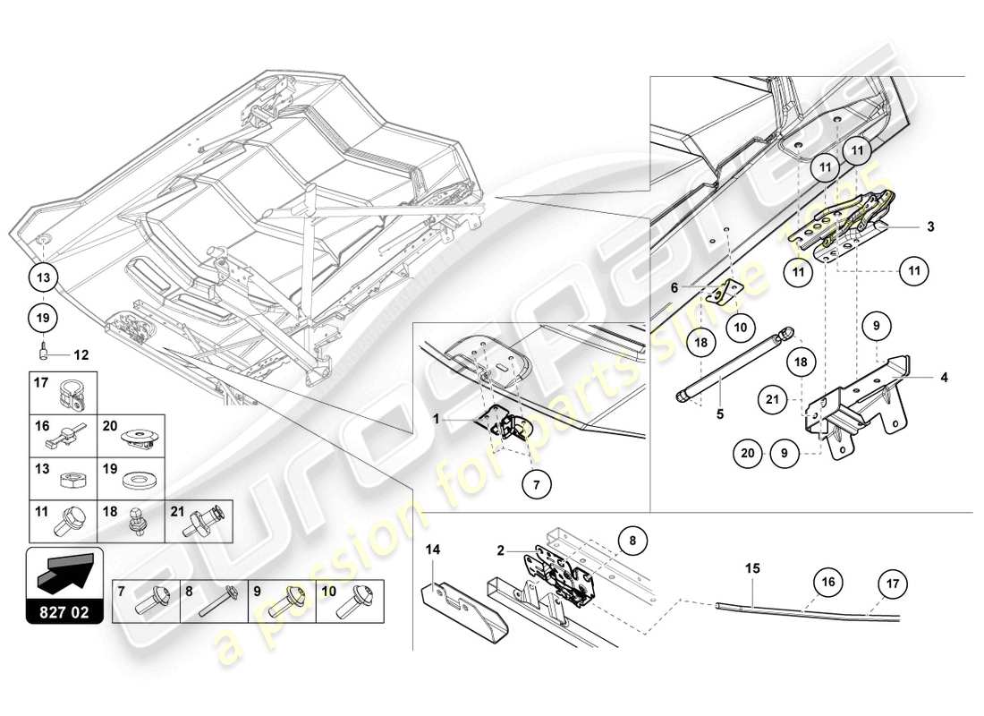 lamborghini ultimae (2022) couvercle moteur avec insp. couverture diagramme de pièce