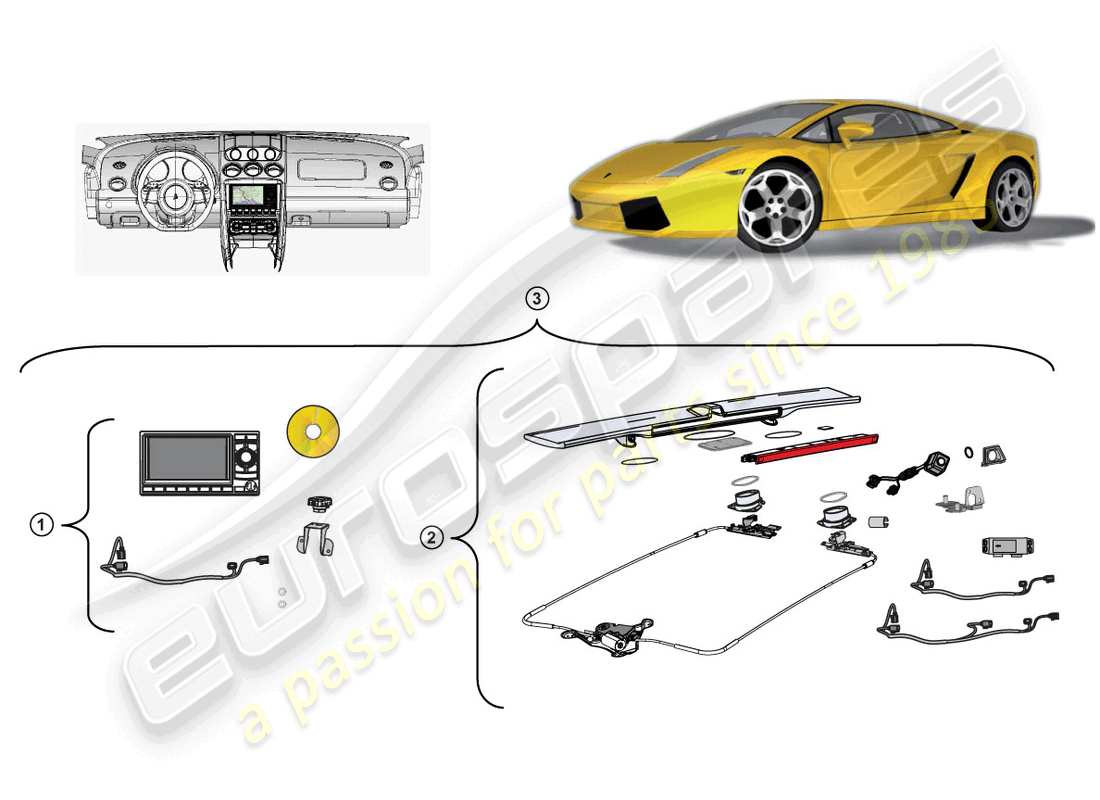 lamborghini gallardo coupe (accessories) kit de rénovation pour unité de navigation schéma des pièces