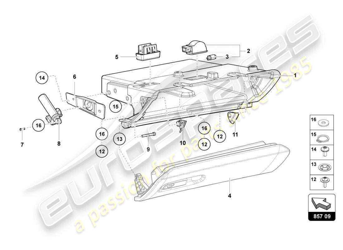 lamborghini ultimae (2022) boîte à gants schéma des pièces