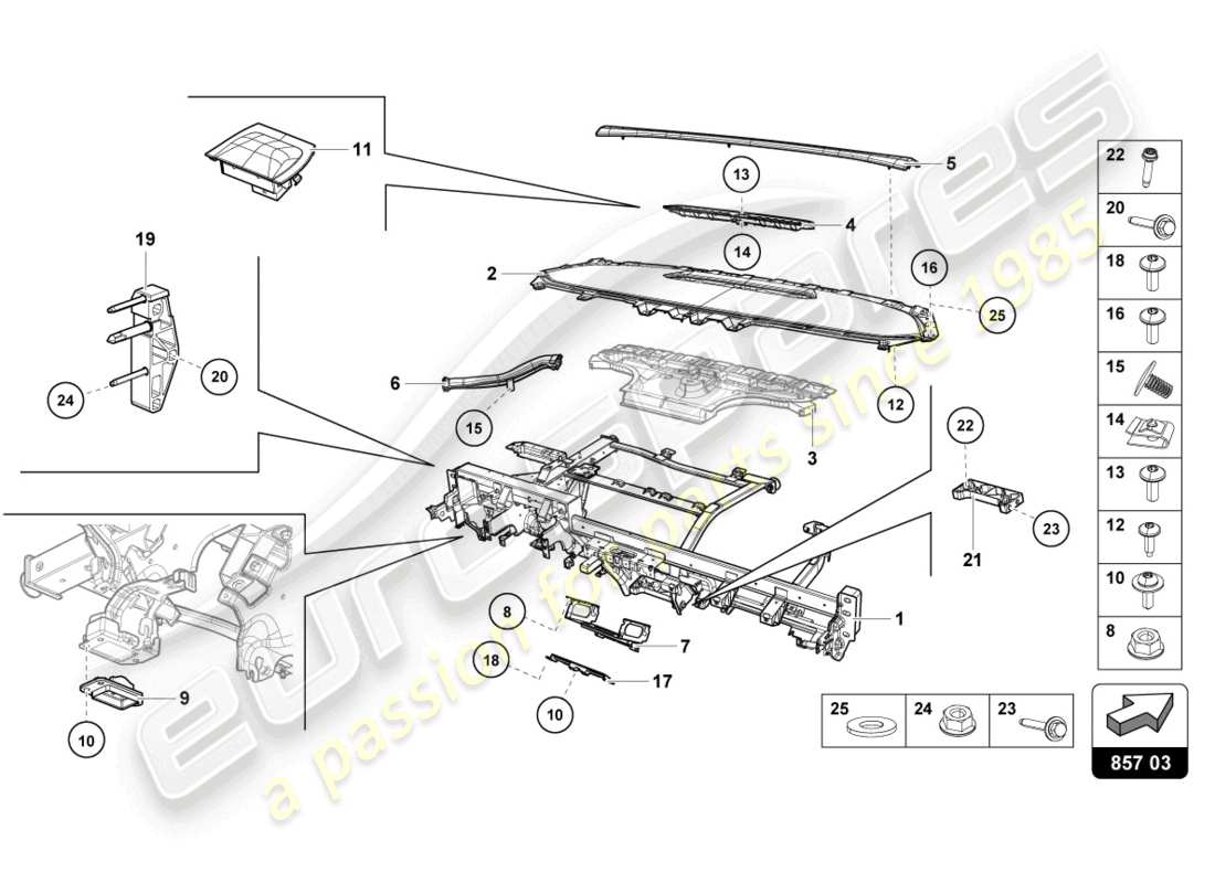 lamborghini tecnica (2024) diagramme des pièces du tableau de bord