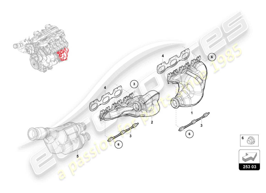 lamborghini revuelto coupe (2024) système d'échappement schéma des pièces