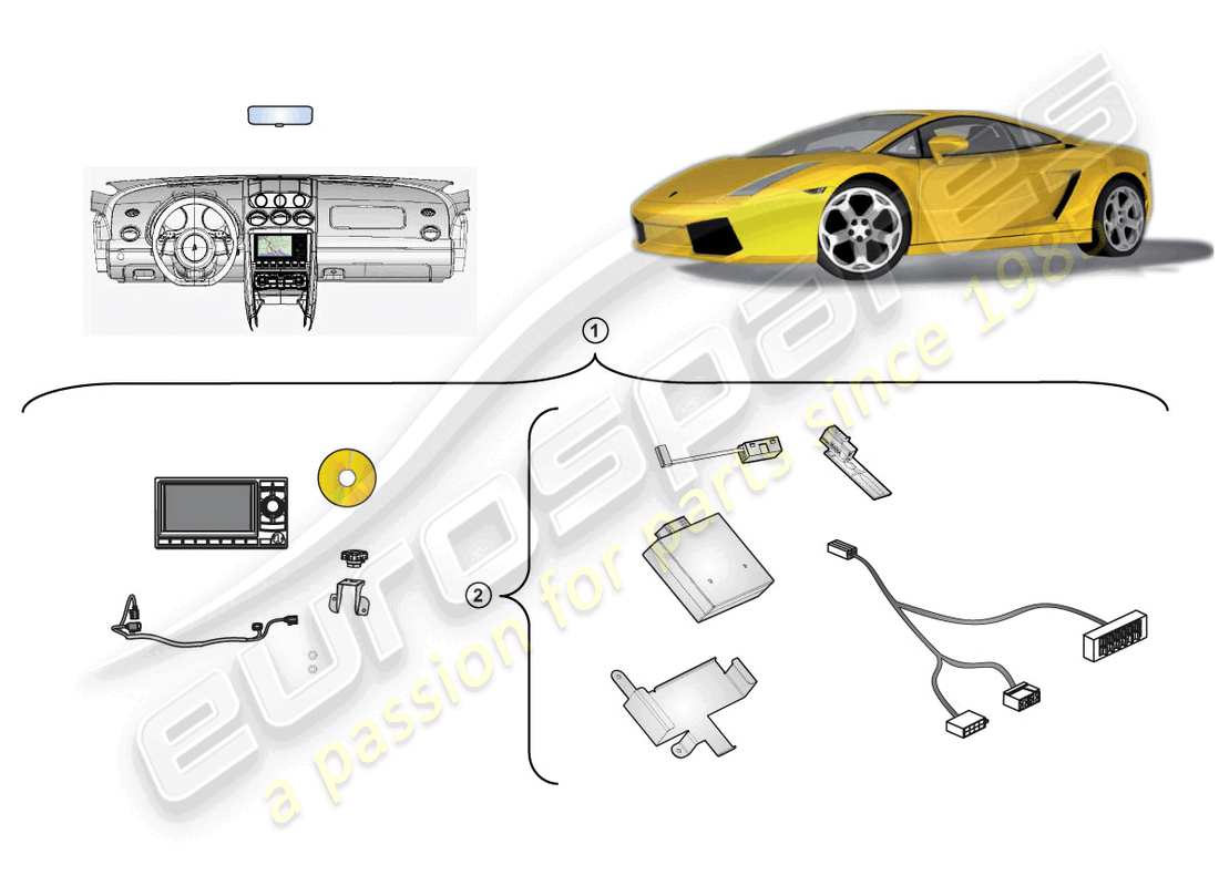 lamborghini gallardo spyder (accessories) kit de rétrofit pour unité de navigation schéma des pièces