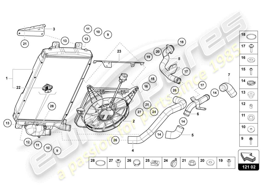 lamborghini countach lpi 800-4 (2022) refroidisseur pour liquide de refroidissement schéma des pièces