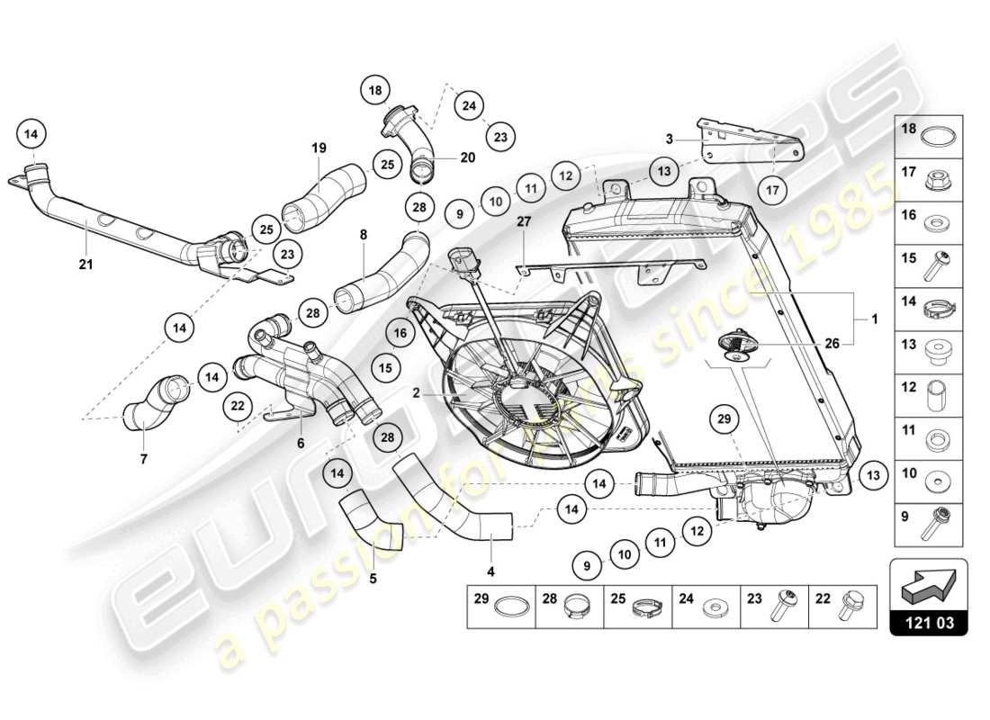 lamborghini countach lpi 800-4 (2022) refroidisseur pour liquide de refroidissement schéma des pièces