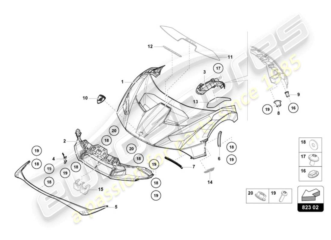 lamborghini 2024 (sto) diagramme des pièces avant du capot