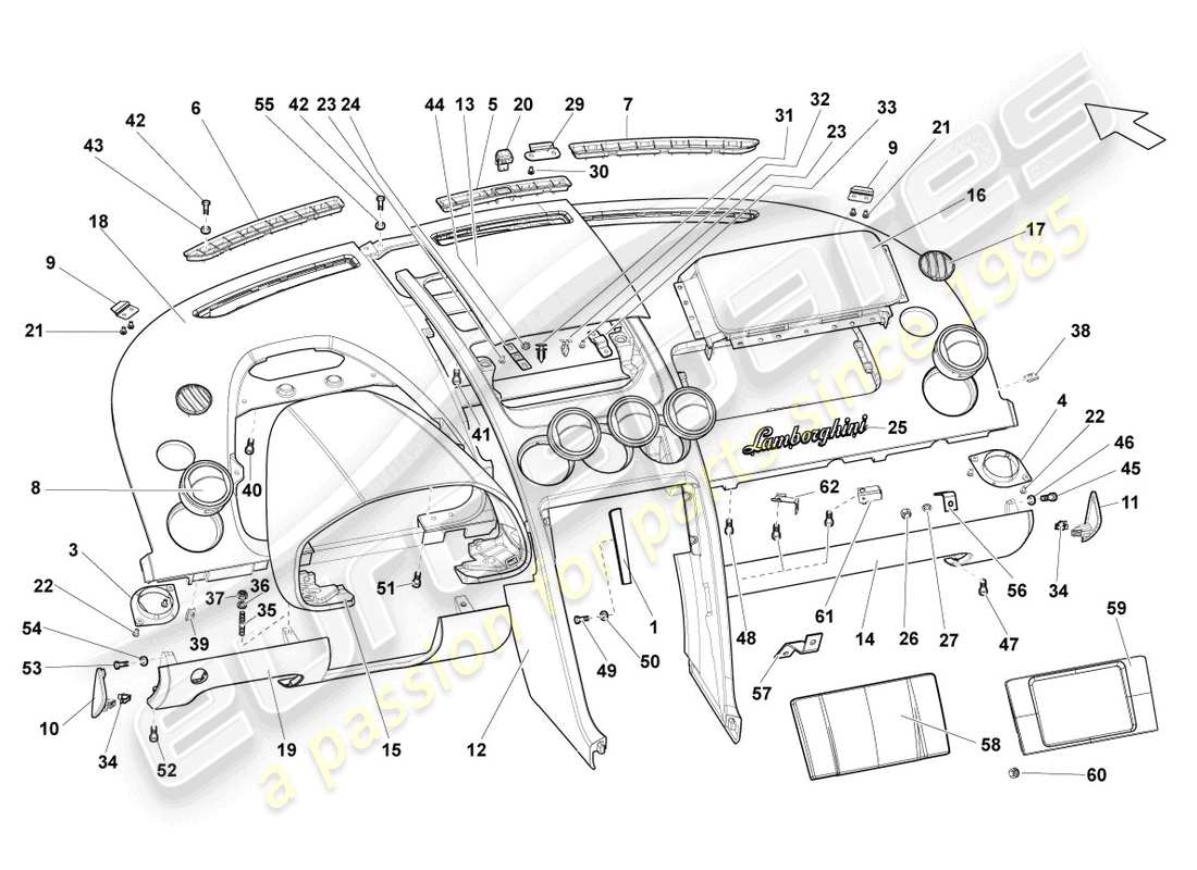 lamborghini lp570-4 sl (2014) diagramme des pièces du tableau de bord