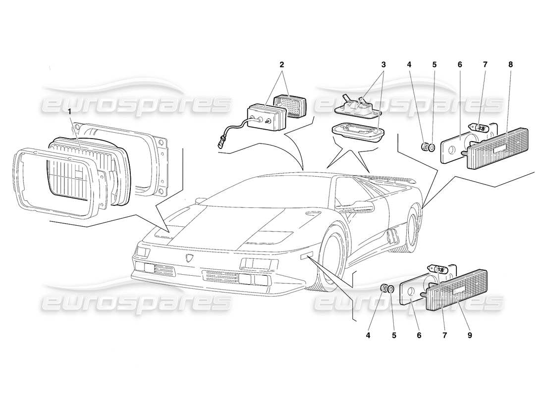 lamborghini diablo se30 (1995) lumières (valide pour le canada : 1995 janvier) schéma des pièces