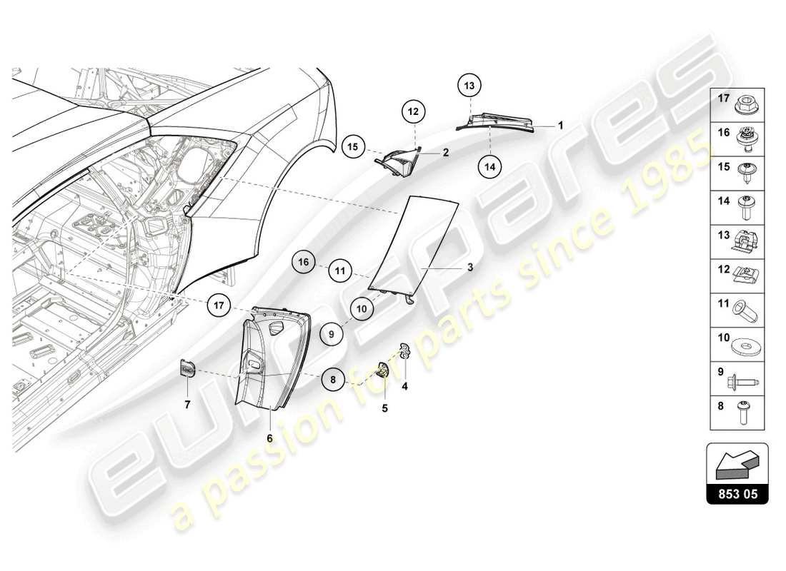 lamborghini evo coupe 2wd (2023) plaque de recouvrement pour longeron latéral schéma des pièces