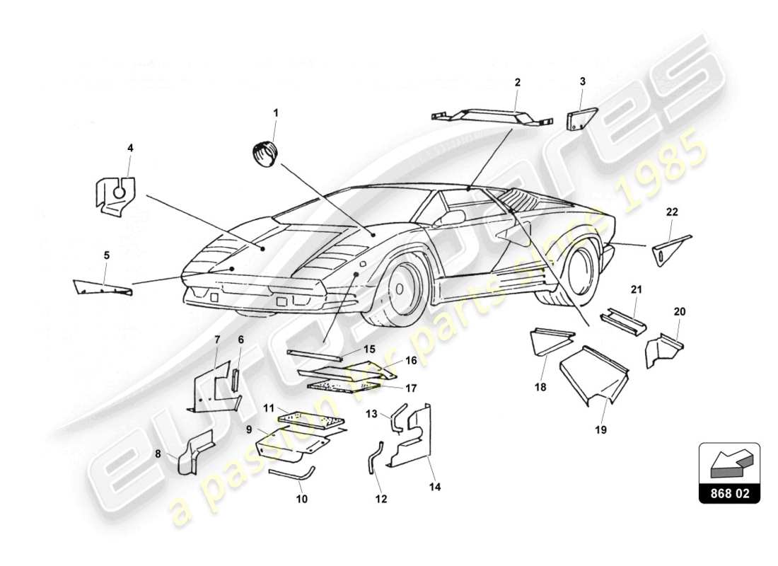 lamborghini countach 25th anniversary (1989) supports et gardes schéma des pièces