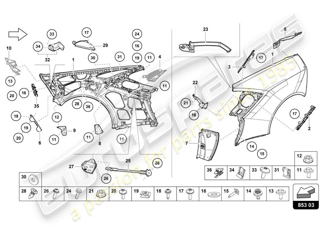 lamborghini evo coupe 2wd (2021) schéma des pièces de l'aile