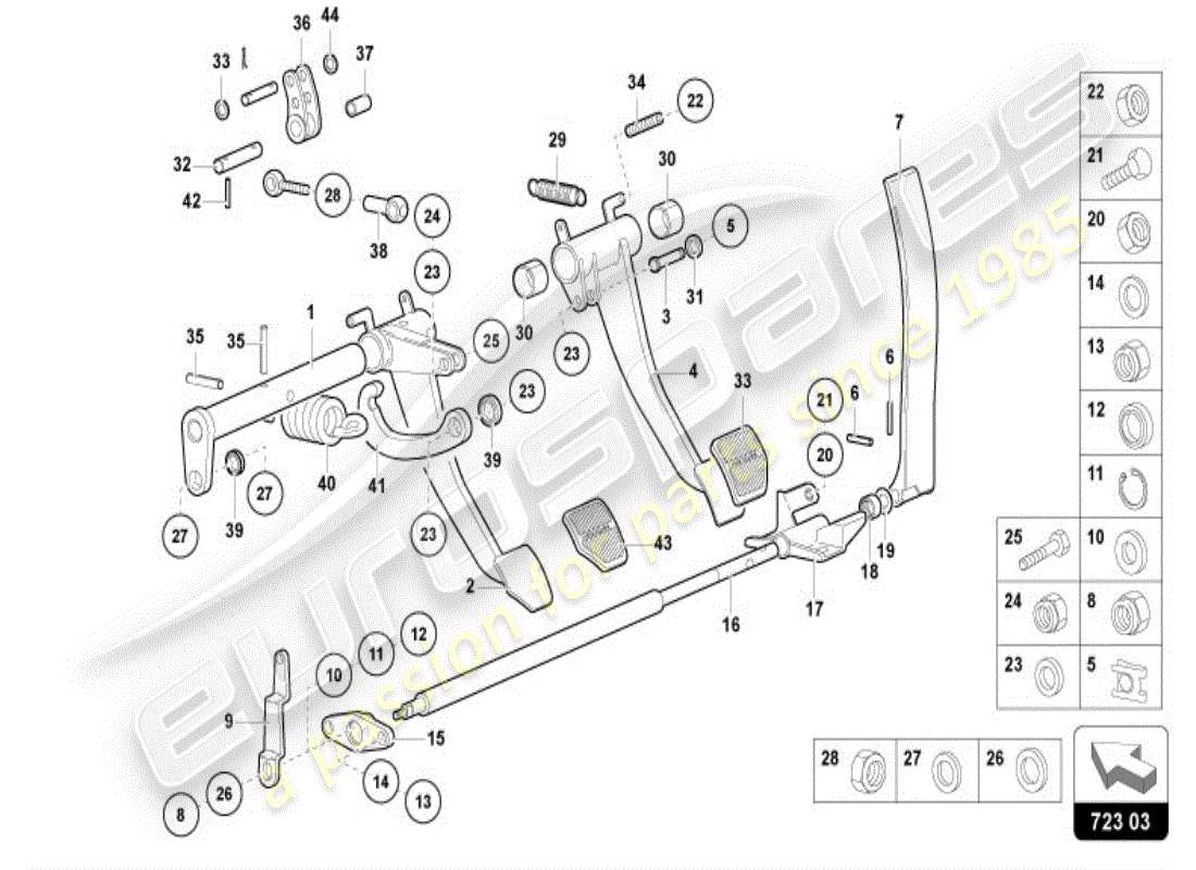 lamborghini diablo vt (1995) freinage et accélération. levier mech. diagramme de pièce
