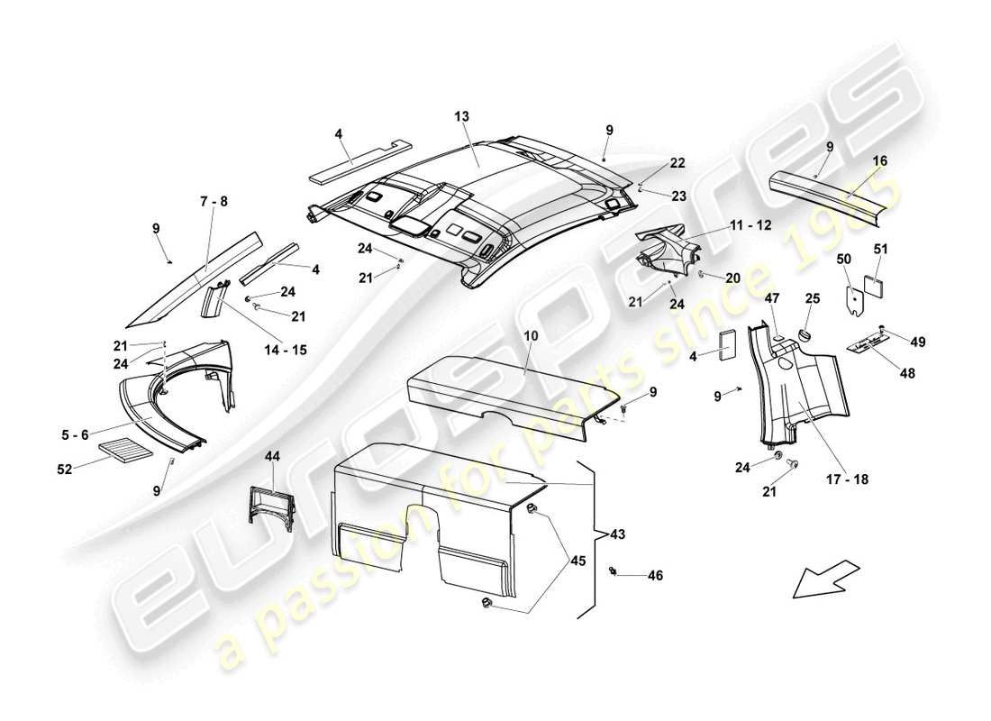 lamborghini lp570-4 sl (2013) diagramme des pièces du pavillon moulé