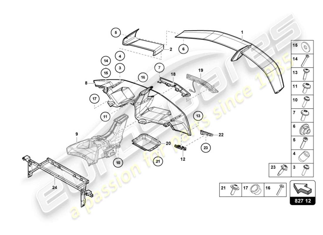 lamborghini lp770-4 svj coupe (2022) spoiler arrière schéma des pièces