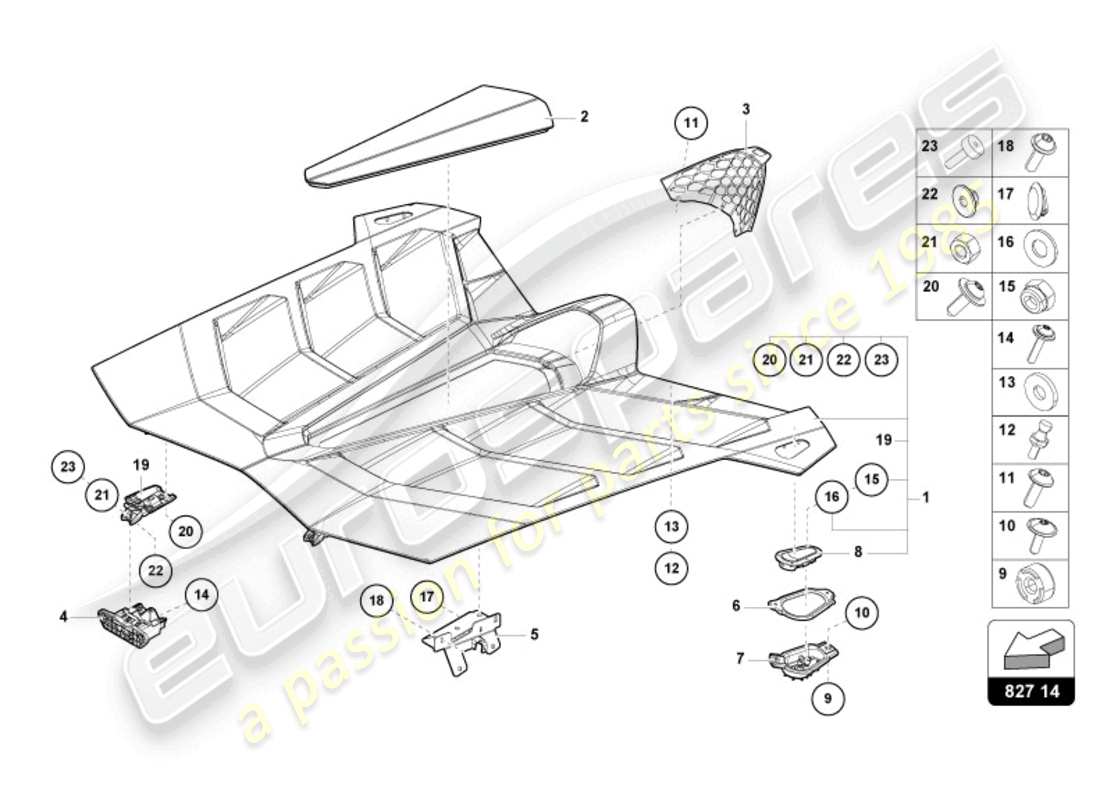lamborghini lp770-4 svj coupe (2022) couvercle moteur avec insp. couverture diagramme de pièce