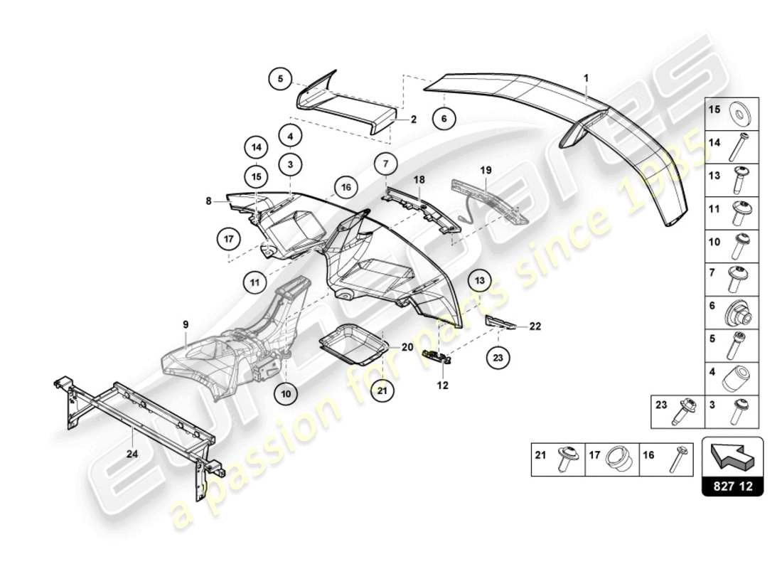 lamborghini lp770-4 svj roadster (2022) spoiler arrière schéma des pièces
