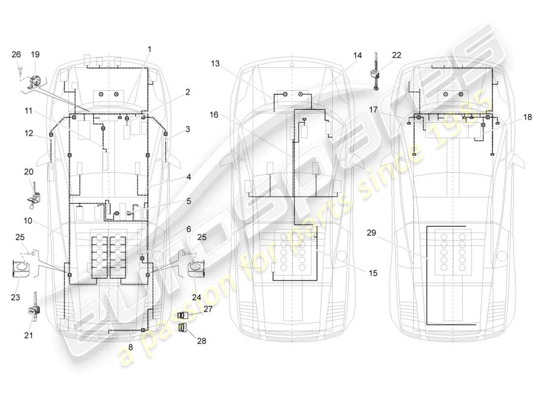 lamborghini gallardo coupe (2004) schéma des pièces des métiers à câblage