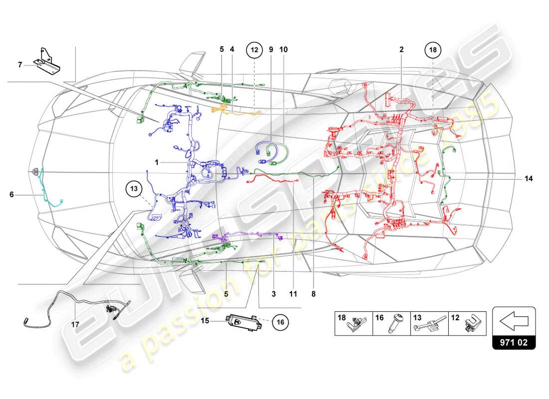 lamborghini countach lpi 800-4 (2022) schéma des pièces des métiers à câblage