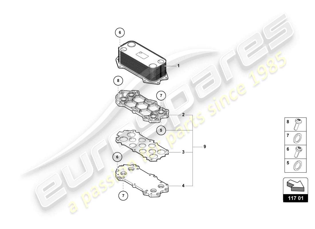 lamborghini evo coupe 2wd (2021) refroidisseur d'huile à engrenages schéma des pièces