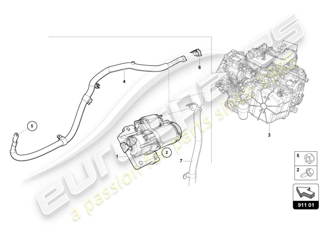 lamborghini evo coupe 2wd (2021) schéma des pièces du démarreur